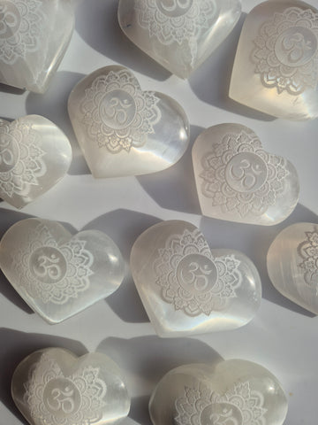 Om Selenite Hearts