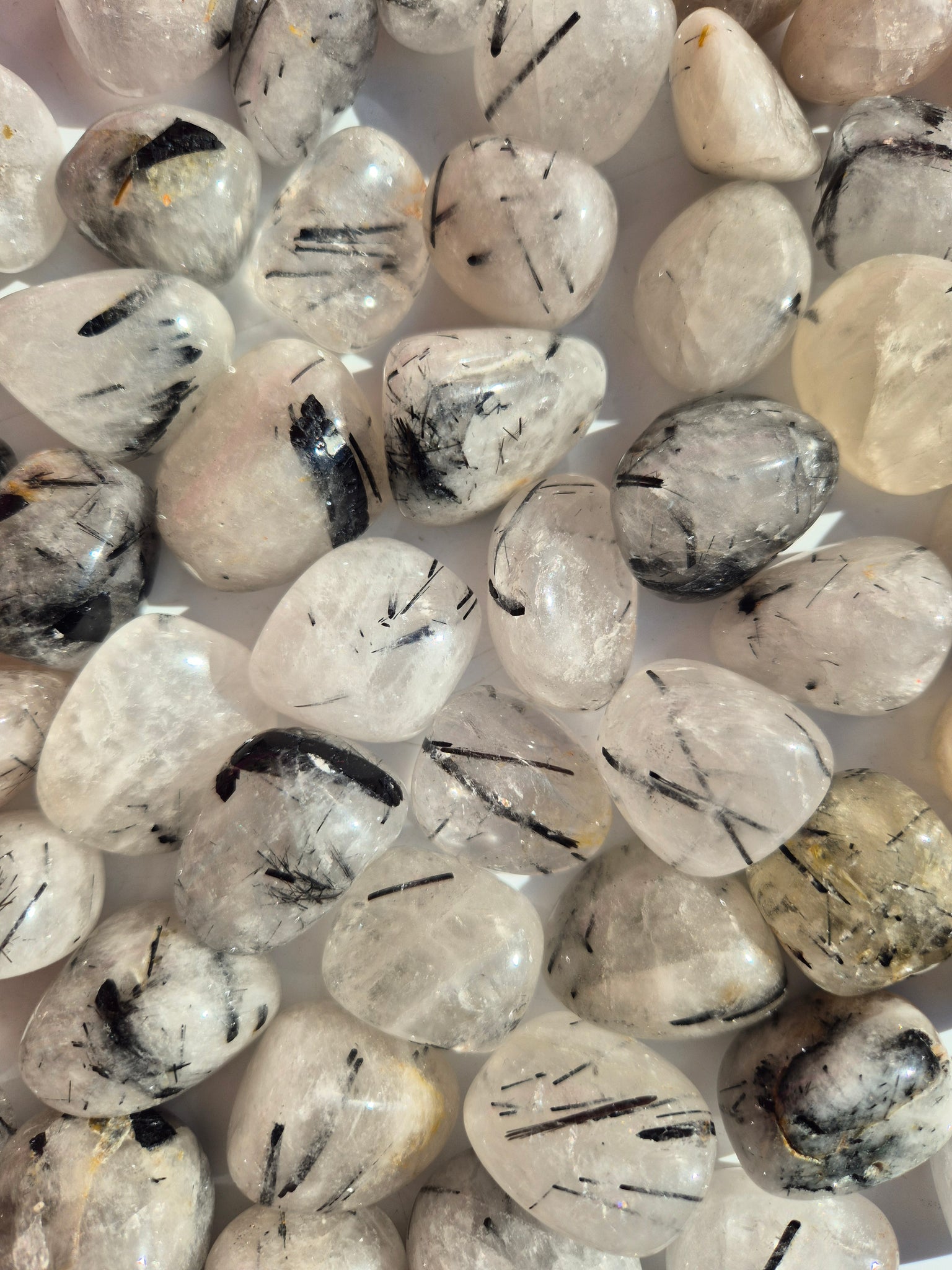 Quartz Tourmalinated Tumbled Stones