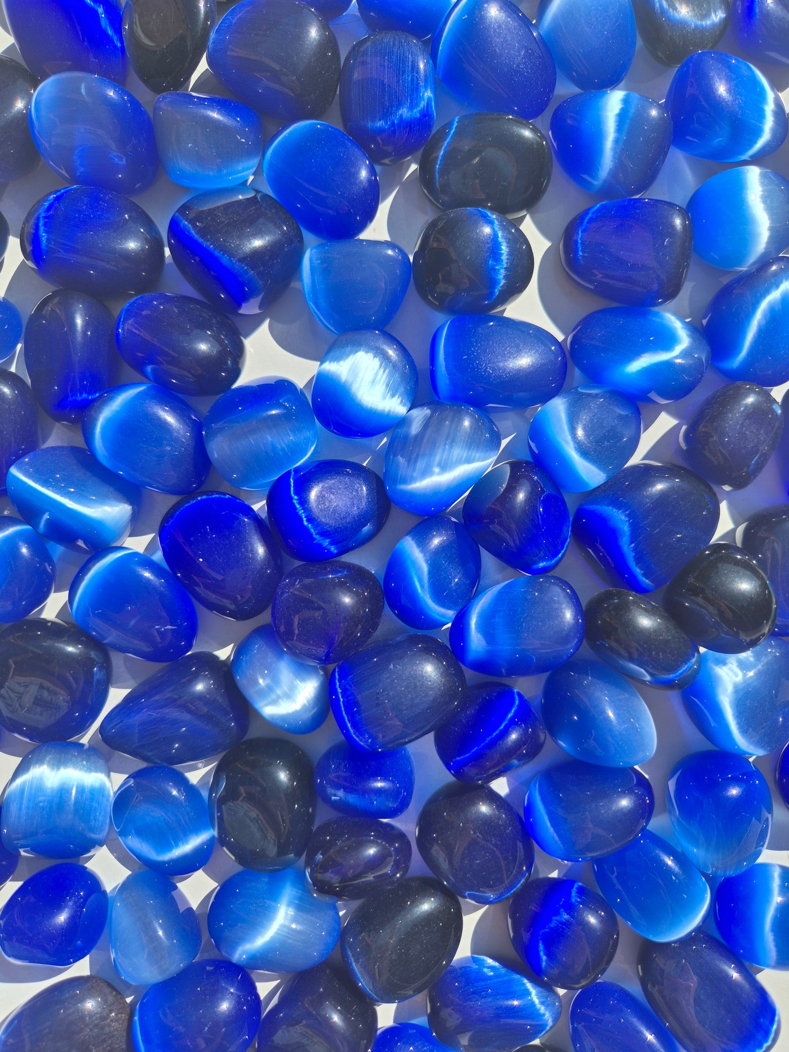 Cats Eye Blue Tumbled Stones