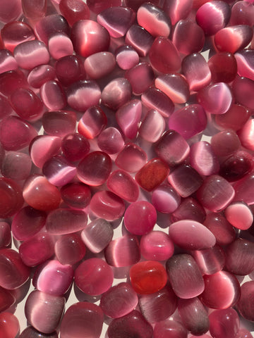 Cats Eye Pink Tumbled Stones