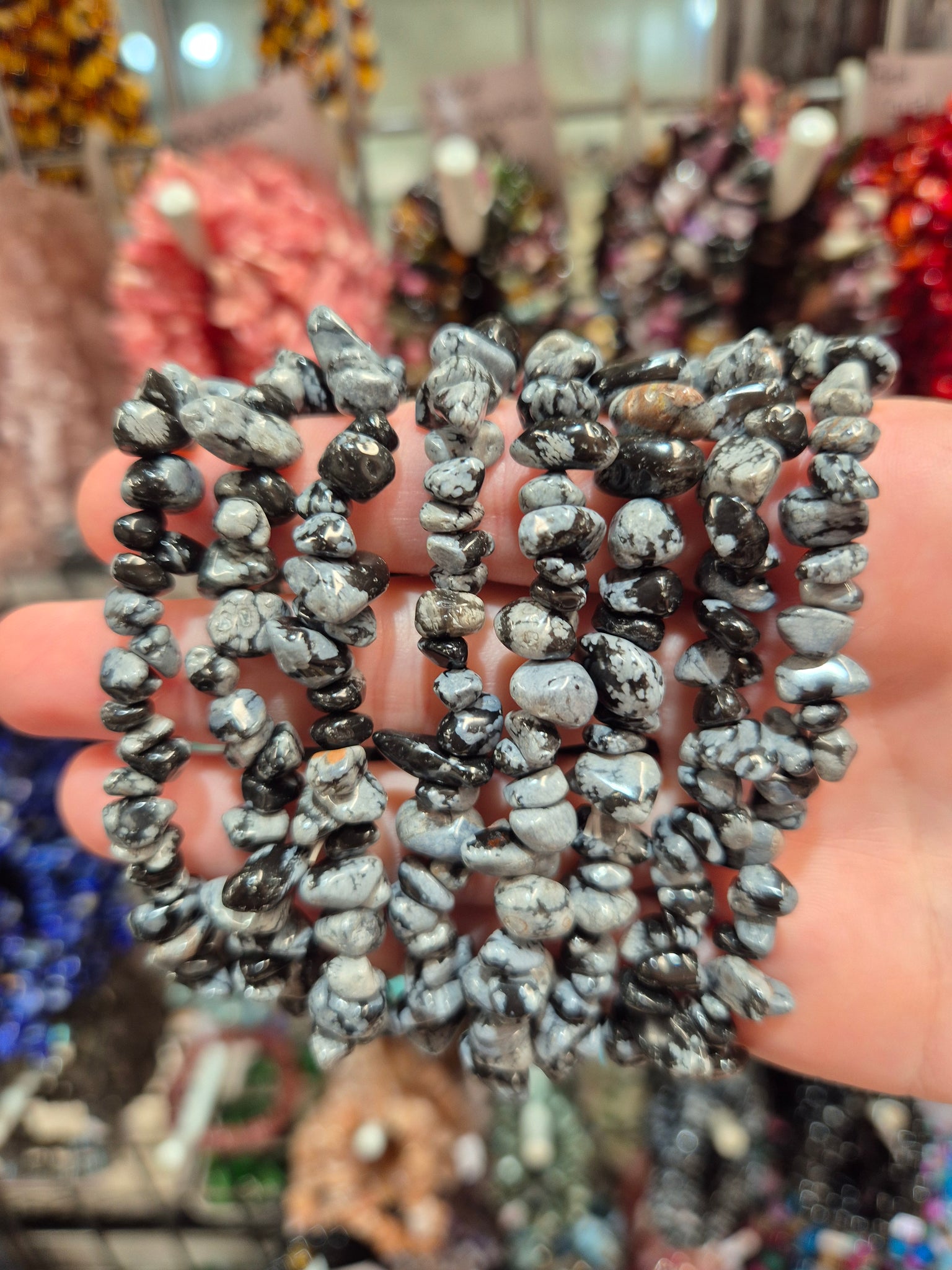 Snowflake Obsidian Chip Bracelets