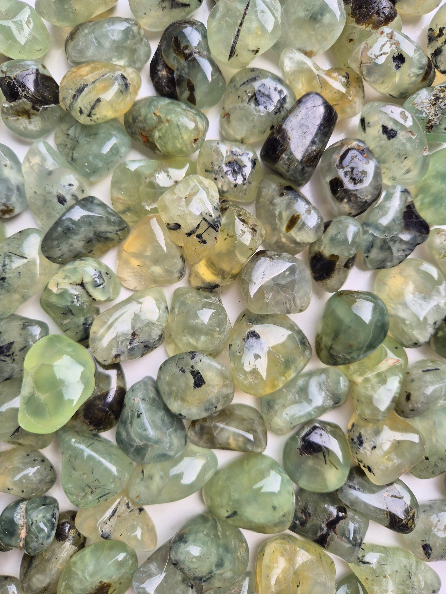 Prehnite w Epidote Tumbled Stones