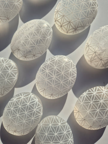 Selenite Palm Stones Flower of Life