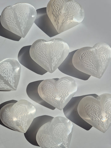 Angel Wing Selenite Hearts