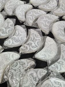 Star & Moon Etched Selenite Moons