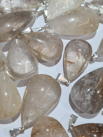 Rutilated Quartz Teardrop Pendants
