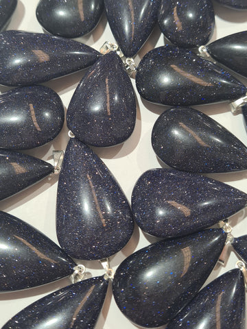 Blue Goldstone Teardrop Pendants