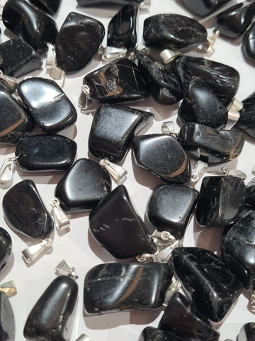 Black Tourmaline Tumble Stone Pendants