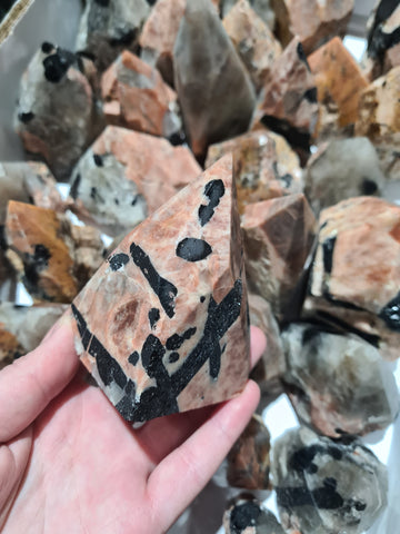 Black Tourmaline in Feldspar & Quartz Basecut Points
