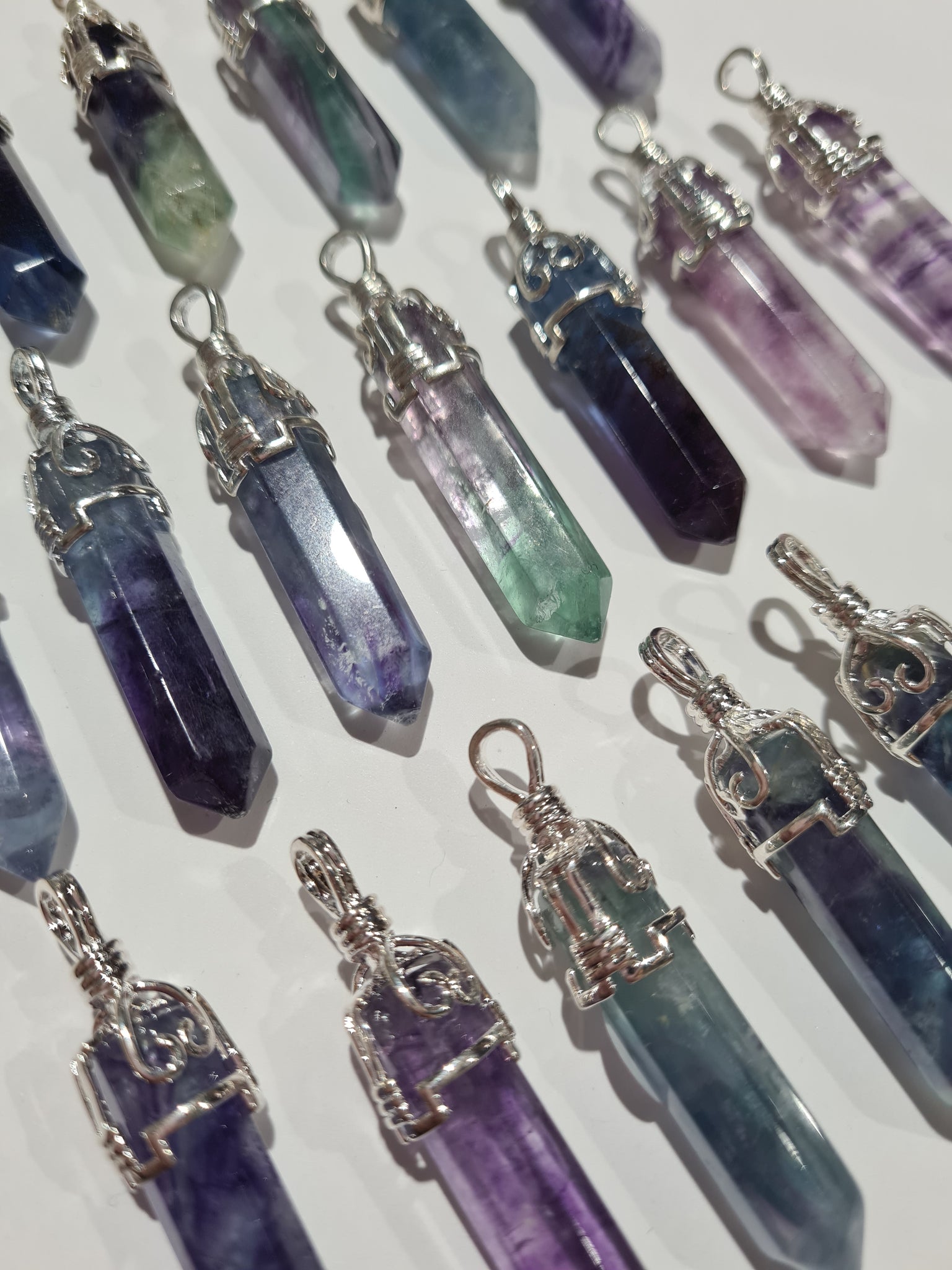Rainbow Fluorite Filigree Pendants