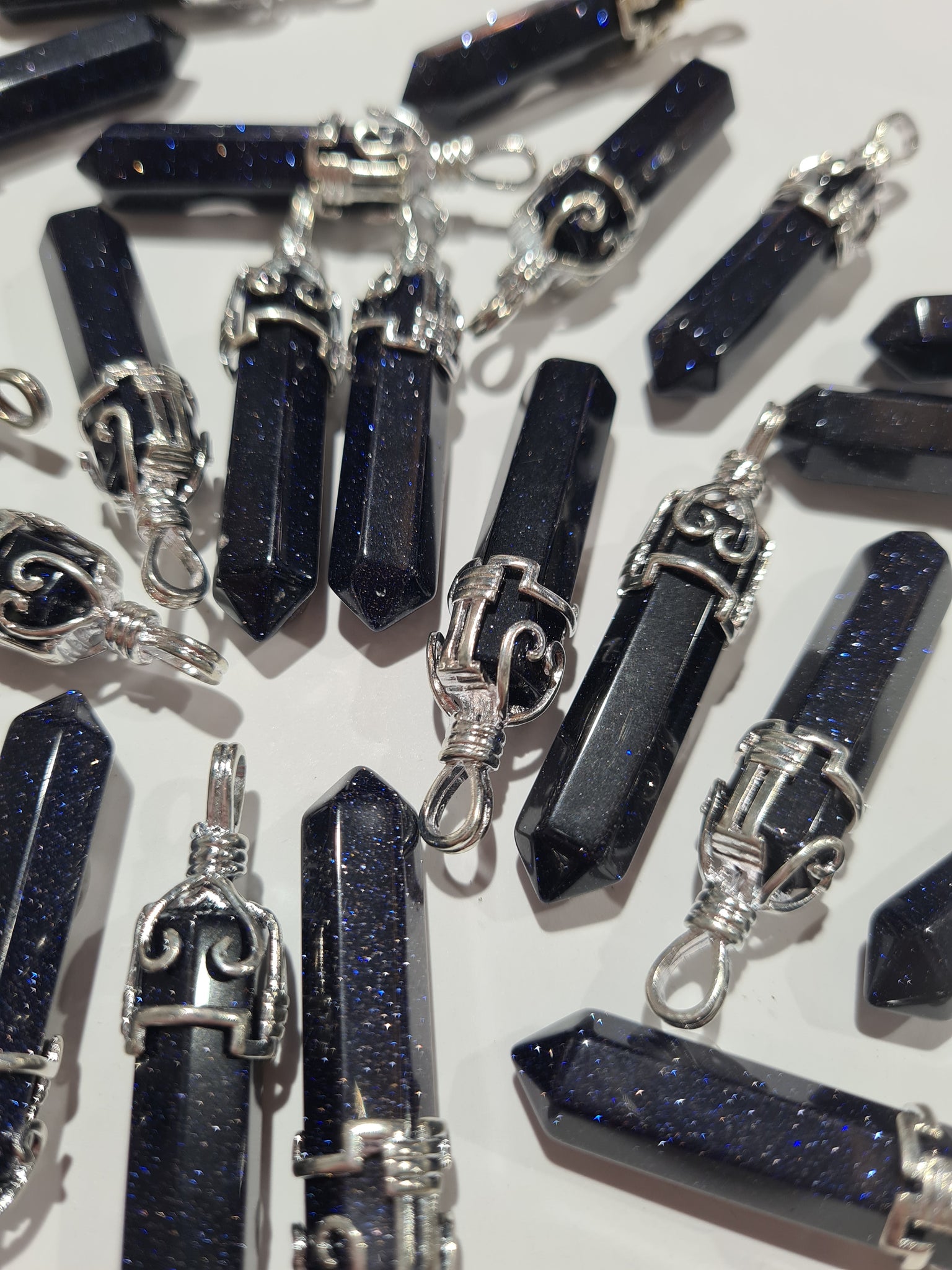 Blue Goldstone Filigree Pendants