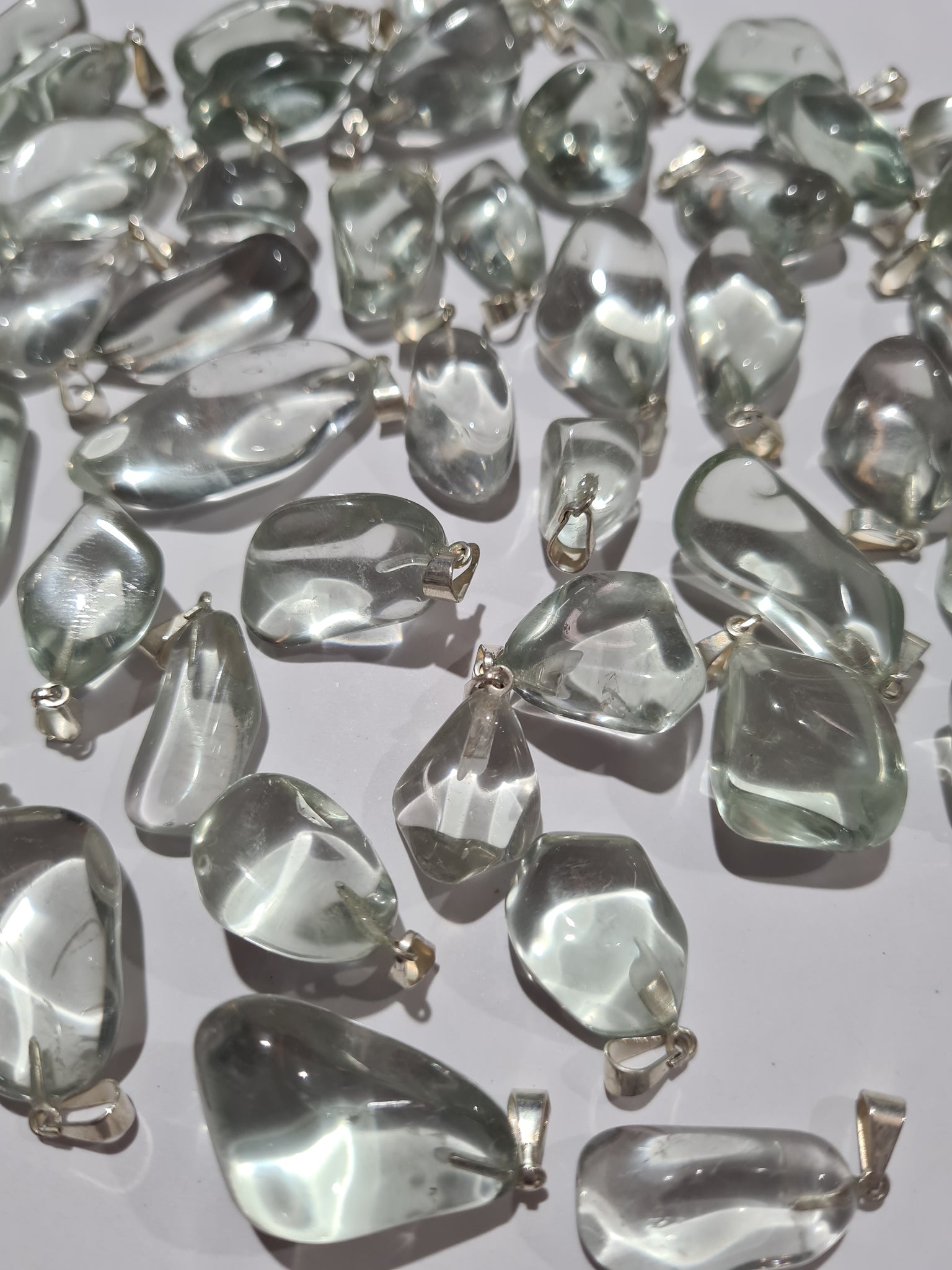 Prasiolite (Green Amethyst) Tumbled Stone Pendants