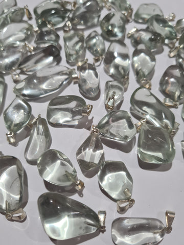 Prasiolite (Green Amethyst) Tumbled Stone Pendants