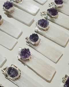 Selenite & Amethyst Pendants