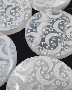 Star & Moon Etched Selenite Discs