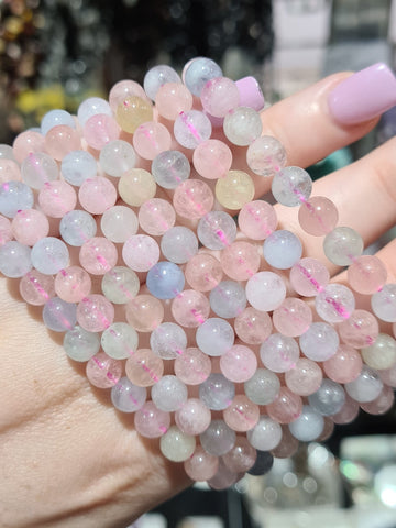 Morganite, Aquamarine & Heliodor Bead Bracelets