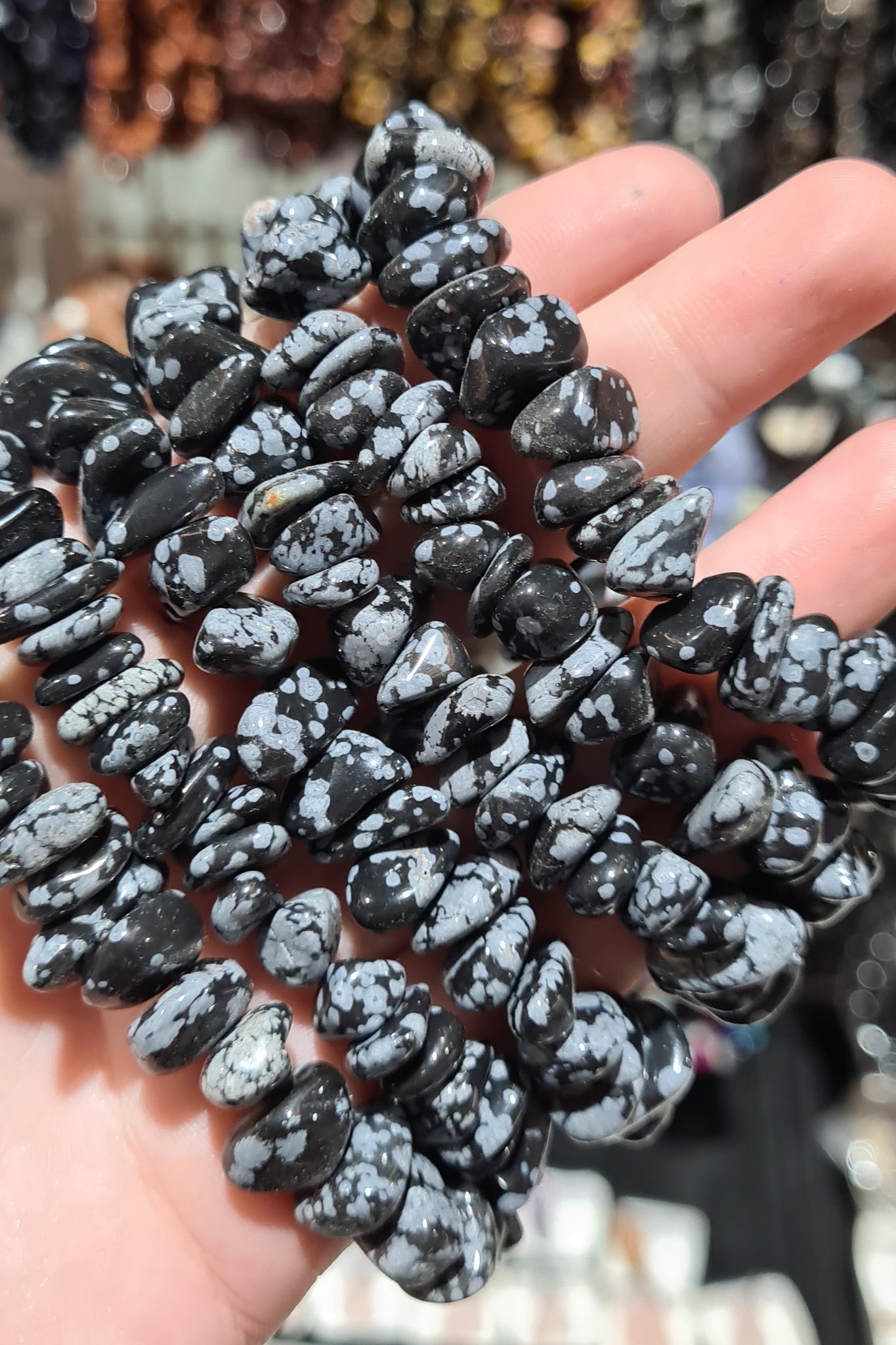 Snowflake Obsidian Large Chip Bracelets